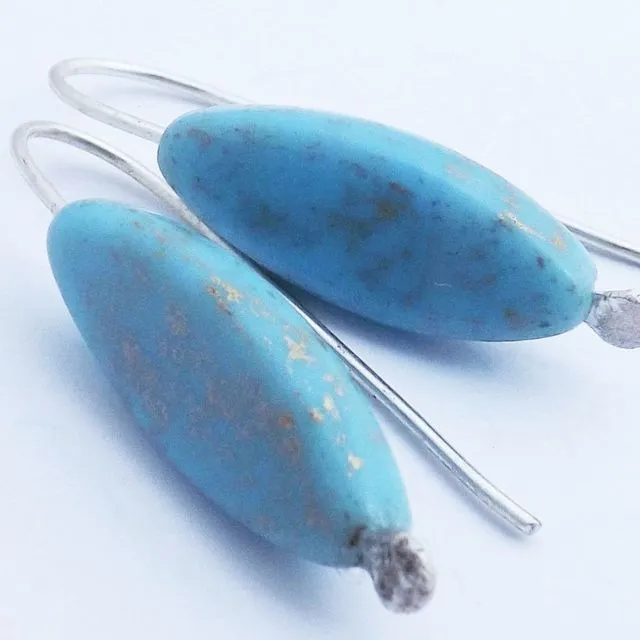 Long Turquoise Glass Earrings