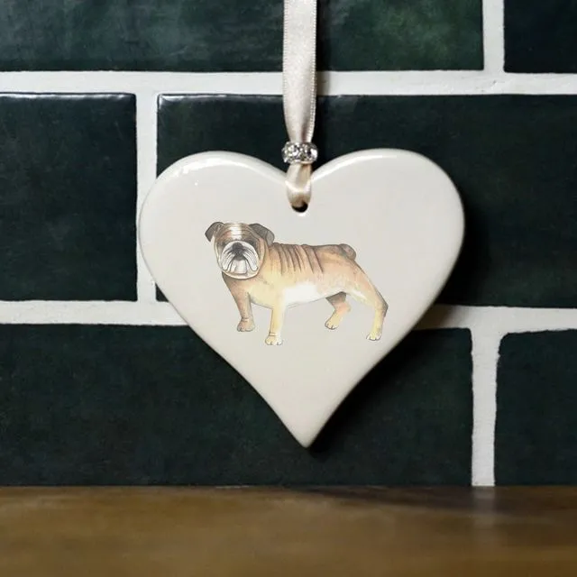 British Bulldog Ceramic Heart