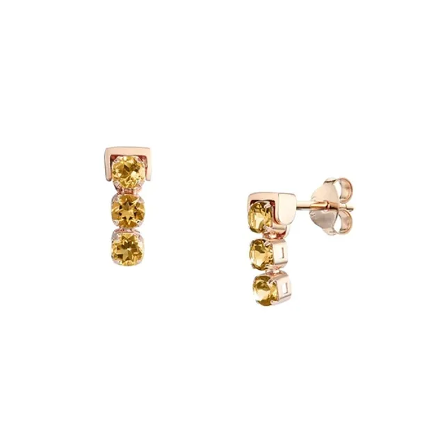 San Shi Citrine Stud Earrings, Rose Gold Vermeil