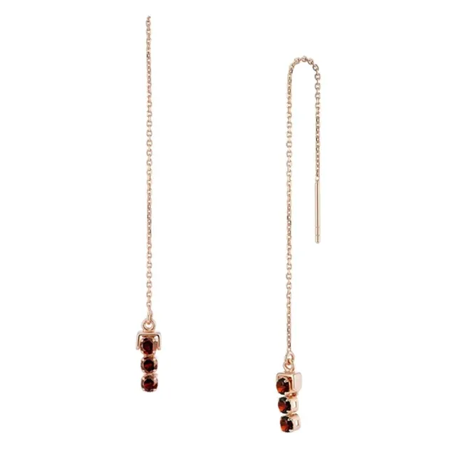 San Shi Garnet Long Threader Earrings, Rose Gold Vermeil