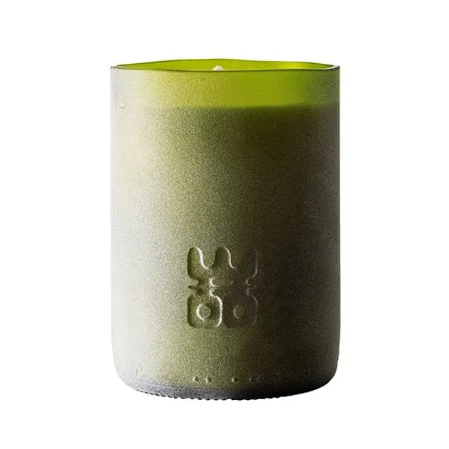 WOO Sustainable Luxury Scented Candle | Upcycled Wine Bottle | Matte Green | 90 Hr Burn Time