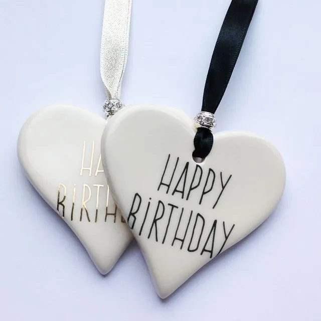 Happy Birthday Ceramic Hearts Black writing