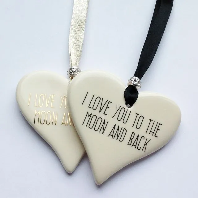 I Love You to the Moon and Back Ceramic Hearts Black writing
