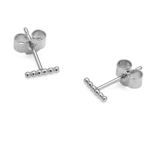 Mini Sphere Bar Stud Earrings - Silver