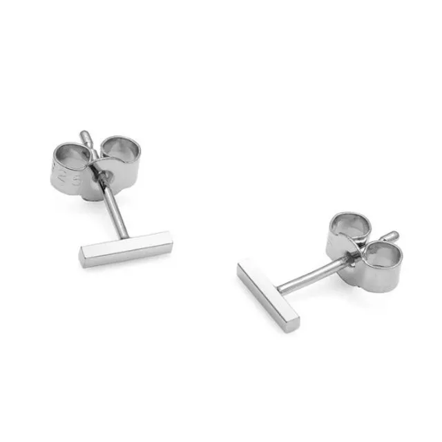 Mini Bar Stud Earrings - Silver