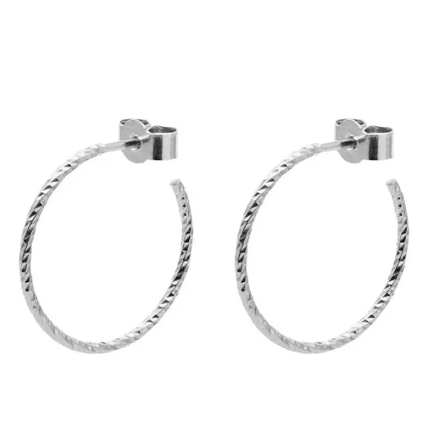 Medium Diamond Hoop Earrings - Silver