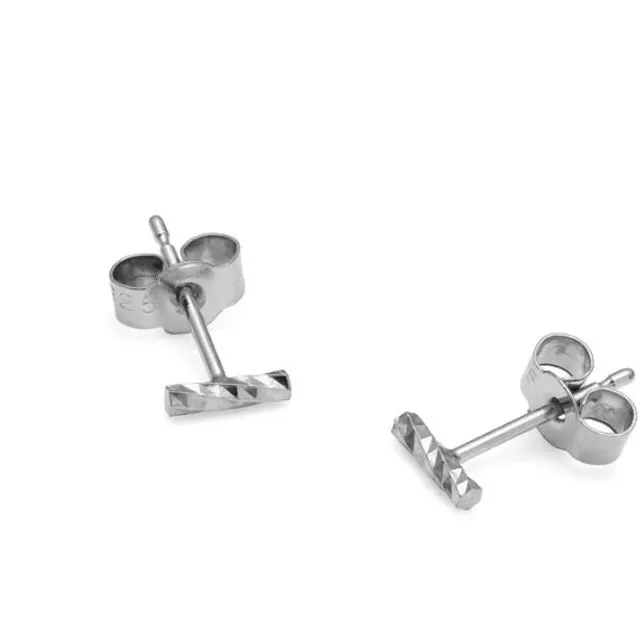 Mini Diamond Bar Stud Earrings - Silver