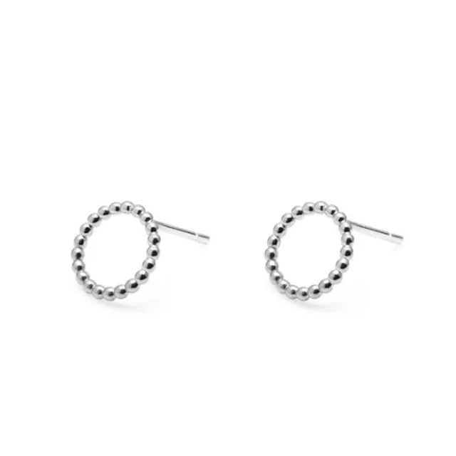 Mini Sphere Circle Stud Earrings  - Silver