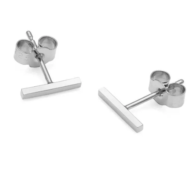 Bar Stud Earrings - Silver