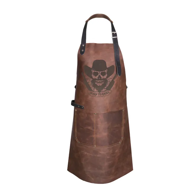 "The Born To Grill Apron" Limited Edition Leather BBQ Apron With Laser Engraved Skull Artwork