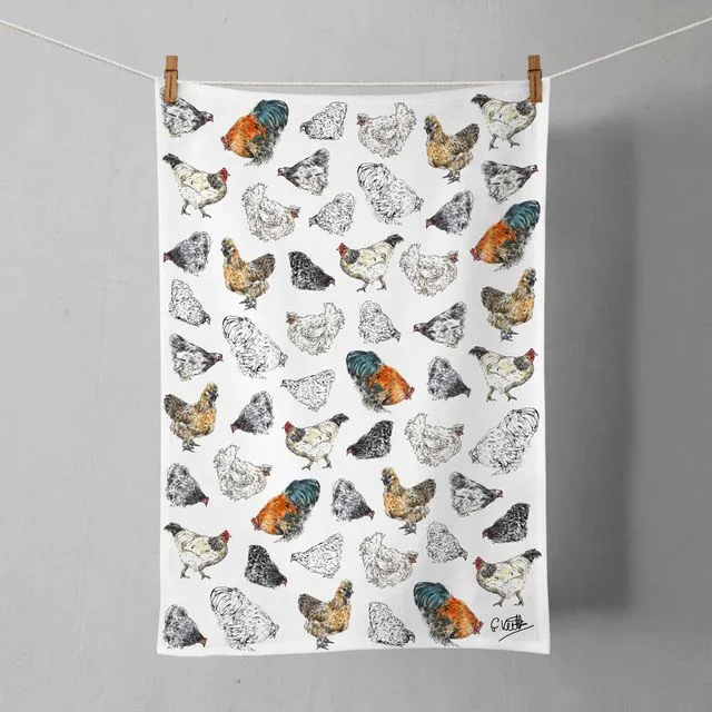 Chickens Cotton Tea Towel | Printed in the UK | Designed by Gemma Keith