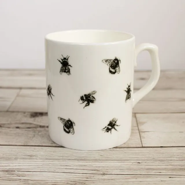 Black Bees Bone China Mug | Hand Printed and Designed by Gemma Keith