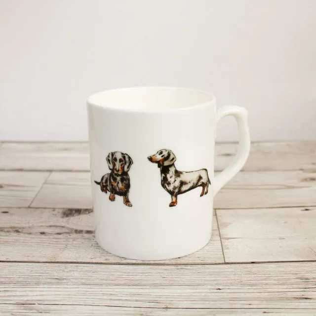 Dachshund Dog Bone China Mug | Hand Printed and Designed by Gemma Keith