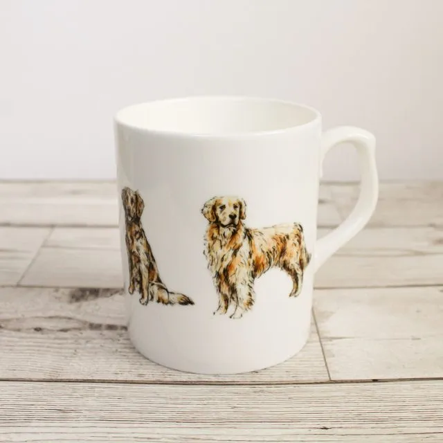 Golden Retriever Dog Bone China Mug | Hand Printed and Designed by Gemma Keith
