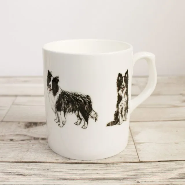 Border Collie Dog Bone China Mug | Hand Printed and Designed by Gemma Keith