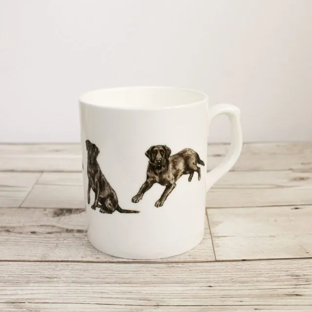 Black Labrador Dog Bone China Mug | Hand Printed and Designed by Gemma Keith
