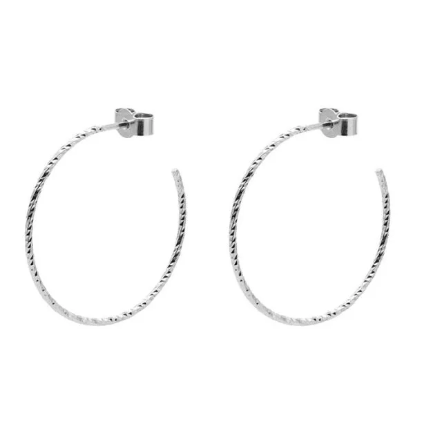 Large Diamond Hoop Earrings - Silver