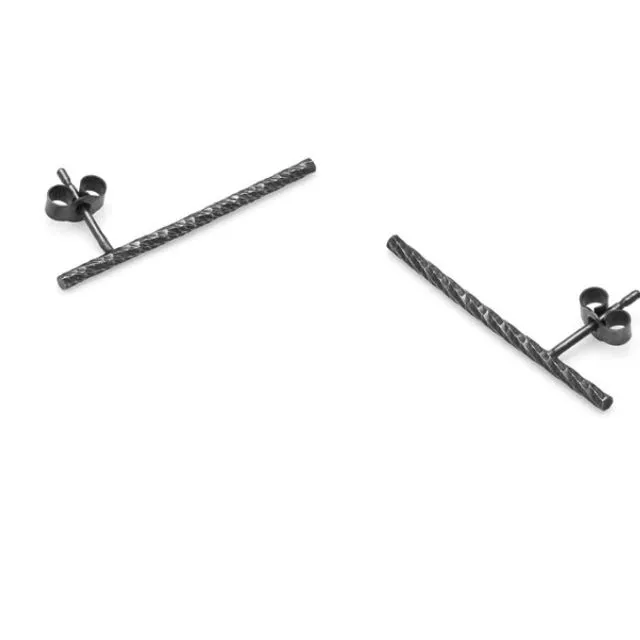 Long Faceted Bar Studs - Oxidised Silver