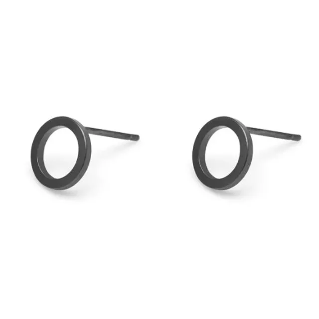 Mini Circle Stud Earrings - Oxidised  Silver