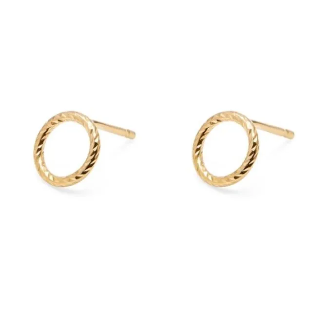 Mini Diamond Circle Stud Earrings - Gold