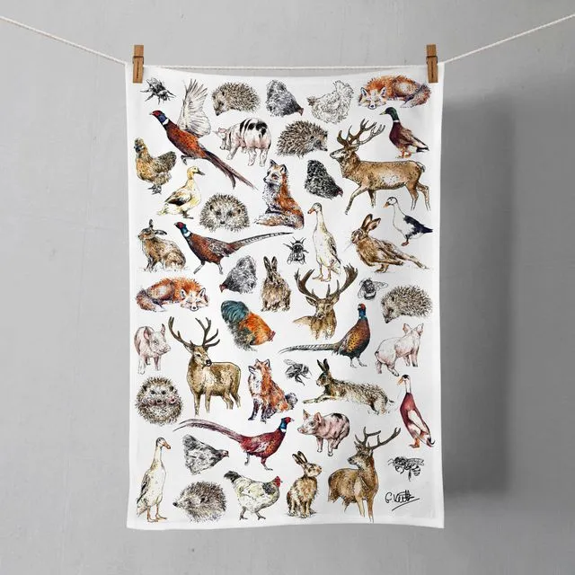 Wildlife Cotton Tea Towel | Printed in the UK | Designed by Gemma Keith