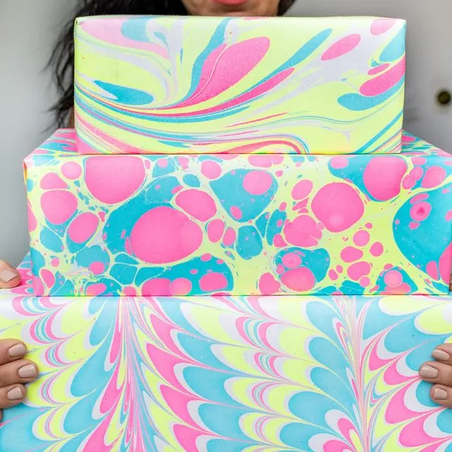 Hand Marbled Paper | Neon 15 Pack