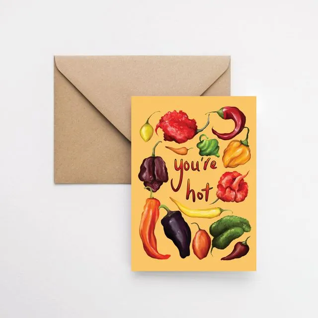 You're hot chilli spicy love valentines A6 greeting card