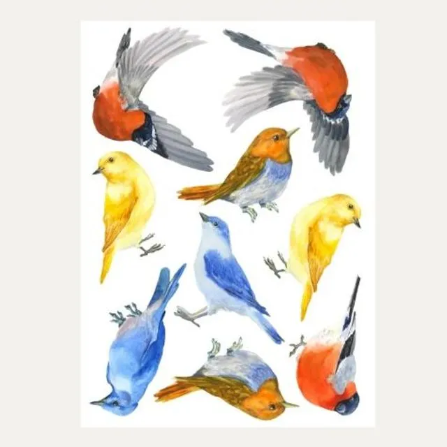Birds Fabric Wall Stickers A4