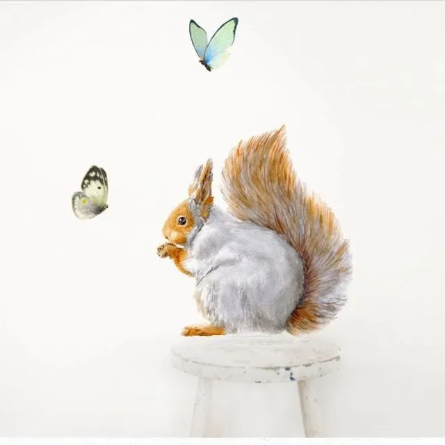 Grey Squirrel & Butterflies Fabric Wall Stickers A4