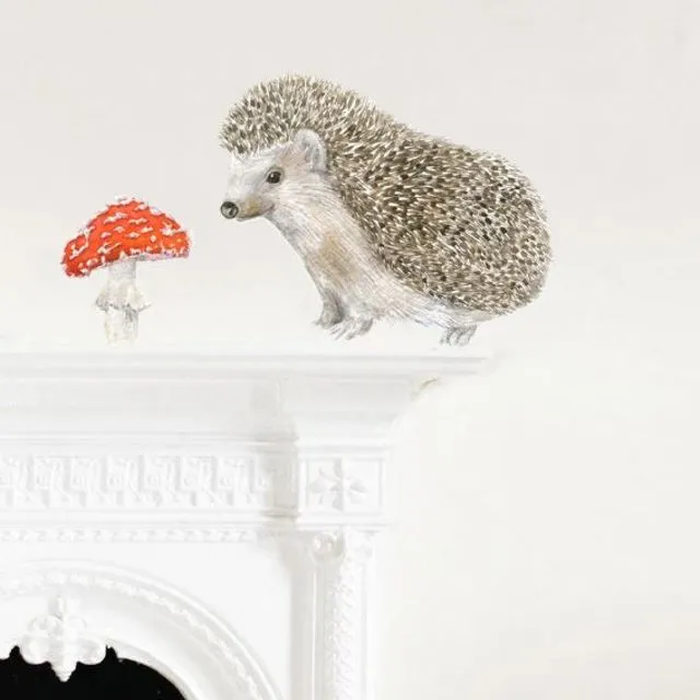 Hedgehog & Mushroom Fabric Wall Stickers A4