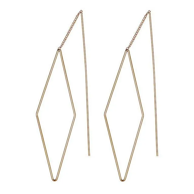 Gold Plated Hanging Earring with Long Rhombus