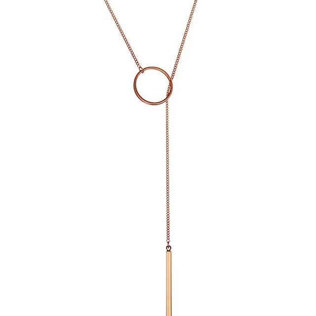 Pink Ros? Plated Necklace with Circle and Rod