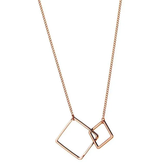 Pink Ros? Plated Necklace with Double Square