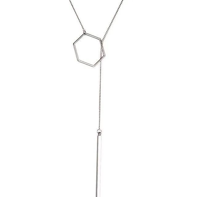 Silver Plated Necklace with Hexagon and Rod
