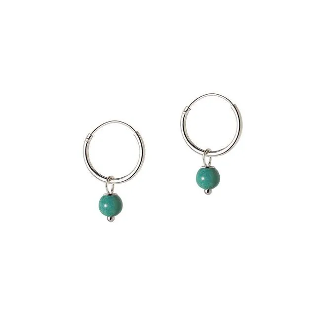 Small Silver Hoop with Turquoise Blue Stone
