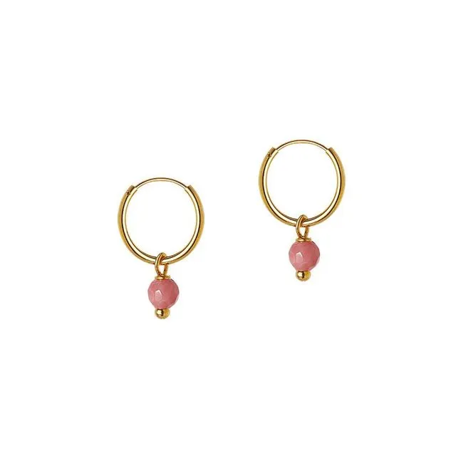 Small Gold Plated Hoop with Pink Stone