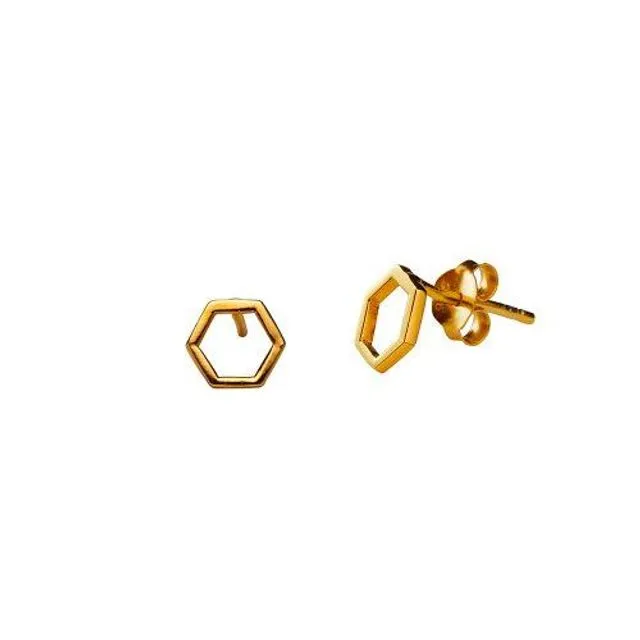 Gold Plated Hexagon Stud Earring