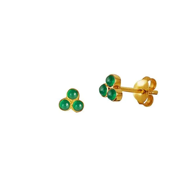 Gold Plated Silver Triangle Green Onyx Earring
