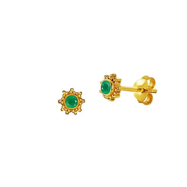 Gold Plated Silver Sun Green Onyx Earring