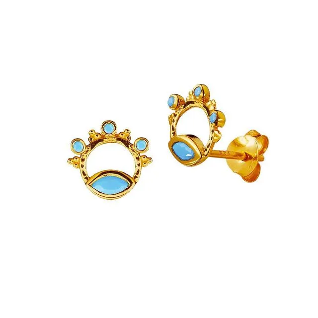 Gold Plated Silver Crown Turquoise Earring