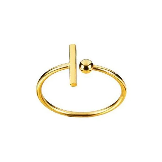 Gold Plated Ring with Rod and Ball