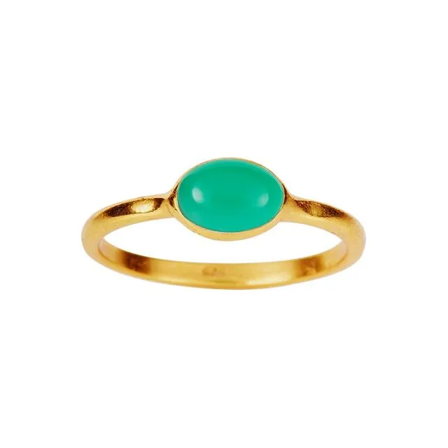 Gold Plated Ring with Oval Green Onyx
