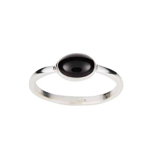 Silver Ring with Oval Black Onyx