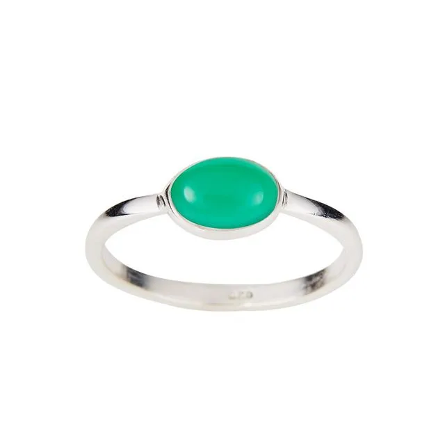 Silver Ring with Oval Green Onyx