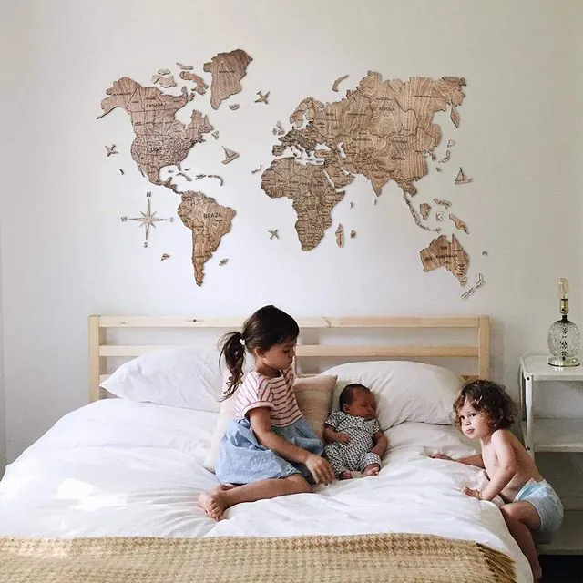 Wooden World Map Cut Out Travel Wall Map Color Terra(Light Brown) Standard