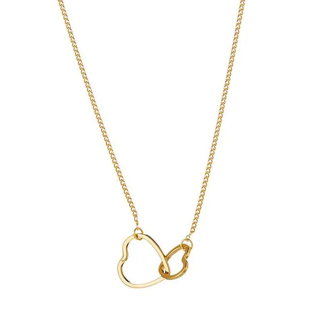 Gold Plated Necklace with Double Heart