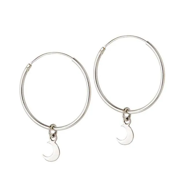 Silver Hoop with Moon 22 MM
