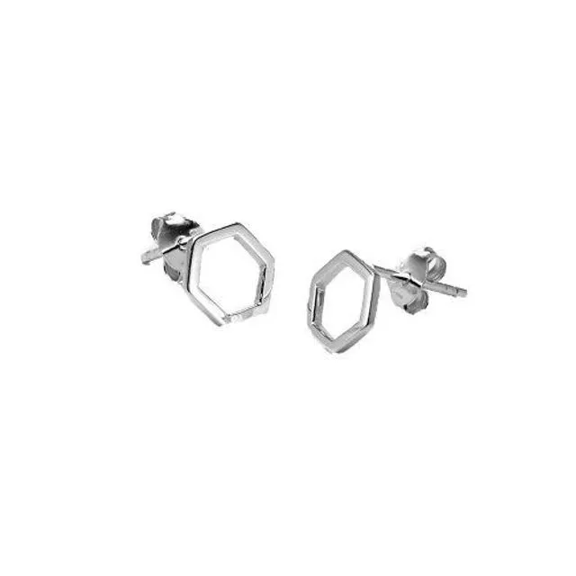 Silver Hexagon Stud Earring