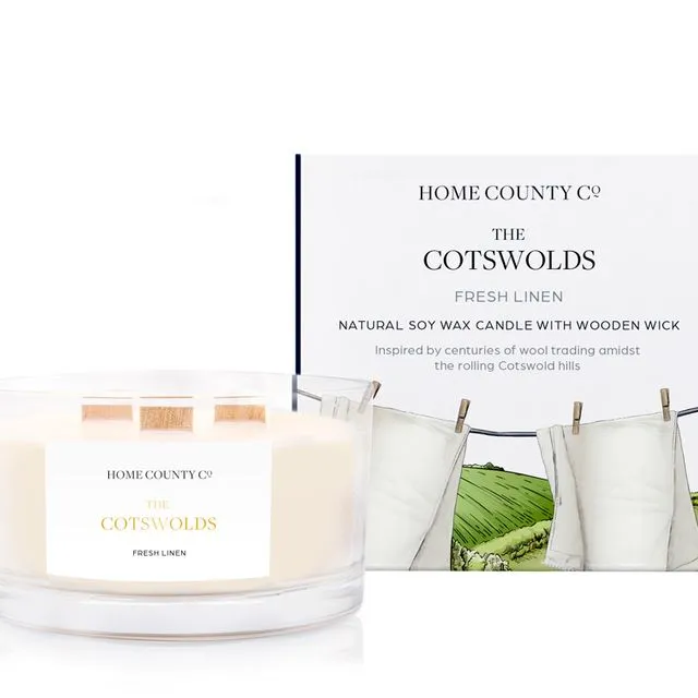 The Cotswolds - Fresh Linen 3 Wick Soy Candle