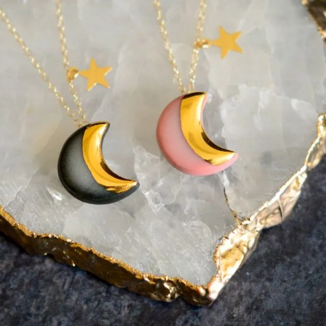 Moon and Star Necklace Pink and Gold